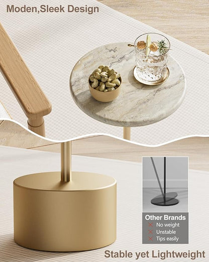 Drink Table Pedestal, Round Side Table, Drink Tables for Small Spaces, Pedestal End Table, Small Pedestal Table (Gold)