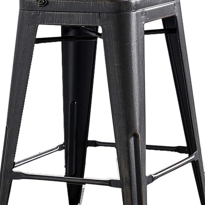 AC Pacific 24” Metal Barstool Set of 2 – Country Rustic Style with Low Back, Lightweight & Sturdy Build, Easy Assembly – Sanded Matte Midnight/Brushed Rusty Gold