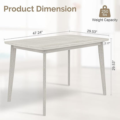 47'' Solid Wood Dining Table for 4-6, Farmhouse Kitchen Table for Kitchen, Dining Room, Restaurant, Natural Eco-Friendly, Washed Gray
