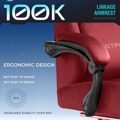 GTPLAYER Gaming Chair Fabric with Pocket Spring Cushion, Big and Tall Gamings Chairs 350LBS High Back Computer Chair with Footrest for Adults Lumbar Support Swivel Game Chair for Office Gaming Red