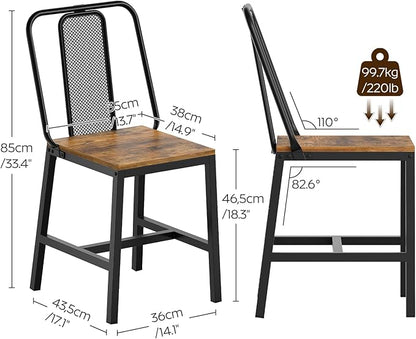 Dining Chairs Set of 6, Wooden Kitchen Chairs, Farmhouse Dining Chairs with Back Support, for Living Room, Kitchen, Rustic Brown and Black CY01L6BR