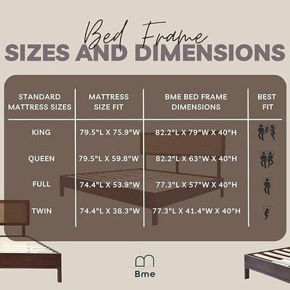 Bme Nipe King 14 Inch Bohemian Bed Frame with Adjustable Wicker Headboard - Rustic & Vintage Unique Style with Acacia Wood - No Box Spring Needed - Easy Assembly - Walnut