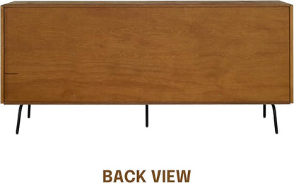 NTC Veil Modern Sideboard with 4 Doors, Buffet Cabinet with Vertical Groove Design and Metal Legs, Storage Cabinet for Living Room, and Hallway, Effortless Assembly - Rustic Oak