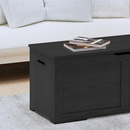 39.4" Storage Chest, Wooden Storage Bench, Lift Top Toy Chest with 2 Safety Hinges, Large Toy Box, Entryway Bench for Living Room, Bedroom, Black