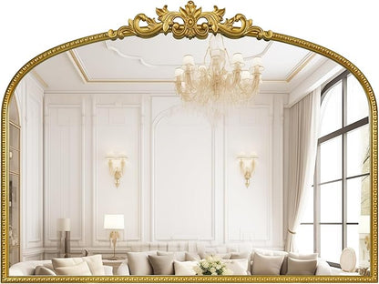 WallBeyond Gold Vintage Mirror - 32x24 Inch, Arched Antique Mirror with Ornate Frame for Bathroom, Living Room, Fireplace, Entryway