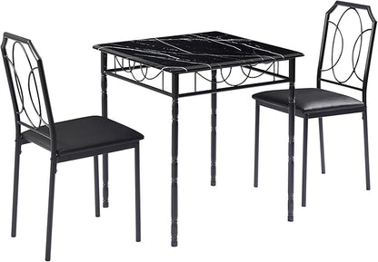 VECELO 3 Piece Dining Table Set for 2, Dinette with Chairs for Kitchen, Breakfast Nook, Small Space,Easy Assembly