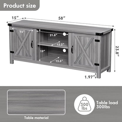 YESHOMY Modern Farmhouse TV Stand with Two Barn Doors and Storage Cabinets for Televisions up to 65+ Inch, Entertainment Center Console Table, Media Furniture for Living Room, 58 Inch, Gray Wash