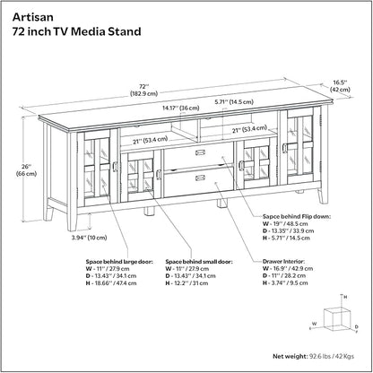 SIMPLIHOME Artisan SOLID WOOD 72 Inch Wide Contemporary TV Media Stand in White for TVs up to 80 Inches, For the Living Room and Entertainment Center