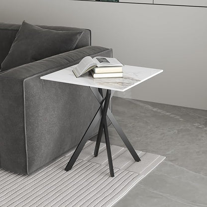 White Marble Side Coffee Table Set of 2 with Metal Legs, Sintered Stone Square Modern Small End Table for Living Room Sofa Table Home Bed Office (2 Pieces, 20"×20"×22")