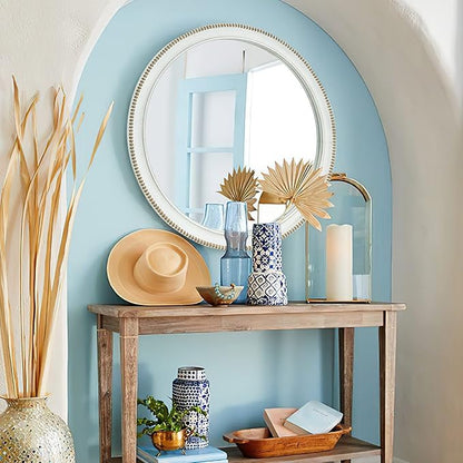 sawsile Wood Circle Mirror,Rustic Farmhouse Wall Mirror 28 inch Round Morden Decoration Wood Large Mirror White Accent Mirror for Bedroom,Living Room