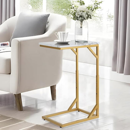 Serteaw C-Shaped End Table, Sturdy Side Table for Couch Sofa Bedside Small Space,C Snack Table TV Tray Record Player Stand Small Tables for Living Room Bedroom,Easy to Assemble,Gold