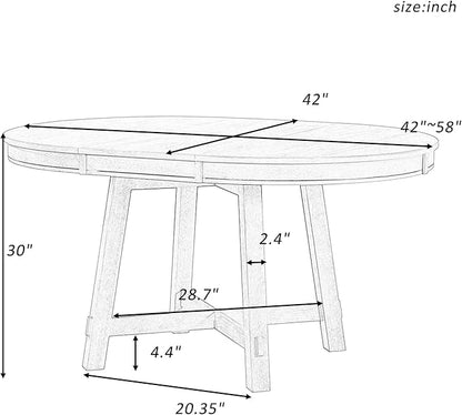 Farmhouse Style Expandable Round to Oval Dining Table with 16" Removable Leaf, Solid Wood Extendable Tabletop with Cross Trestle Legs, Space-Saving Kitchen-Tables for Home Apartment Restaurant