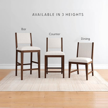 Plank+Beam Sereno Bar Stool, 30", Set of 2, Sturdy Wood Modern Kitchen Bar Height Stool, Upholstered Cushion Bar Chair with Back, Walnut/Ivory