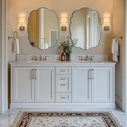 ANDY STAR Brushed Nickel Bathroom Mirror, 24x32 Inch Silver Asymmetrical Wall Mirror, Oval Bathroom Vanity Mirror, Unique Irregular Wall Mirror with Sophisticated Curved Design