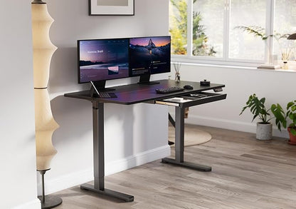 YDN Standing Desk with Drawers, 55 x 24 Inch Adjustable Height Stand Up Desk, Sit Stand Computer Desk for Home Office, Black