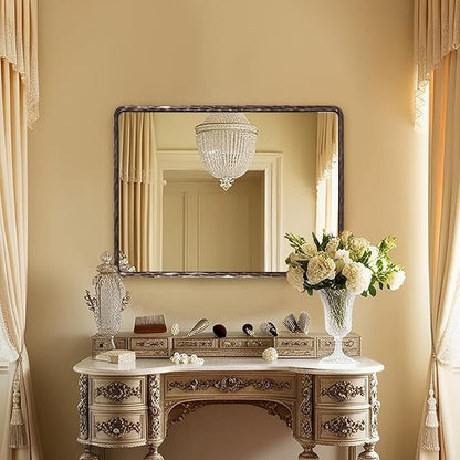 ANDY STAR Hand-Forged Bronze Bathroom Mirrors for Wall, 30x40 Inch Vintage Solid Steel Metal Frame Bathroom Vanity Mirror, Antique Rounded Rectangle Wall Mirror, Hangs Horizontally or Vertically