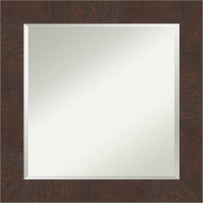 Amanti Art Brown Bathroom Mirror for Over Sink, 25x25 Wildwood Brown Square Vanity Mirror, Medium Rustic Farmhouse Frame, Hangs Horizonally and Vertically, Bathroom Wall Decor, Beveled Edge