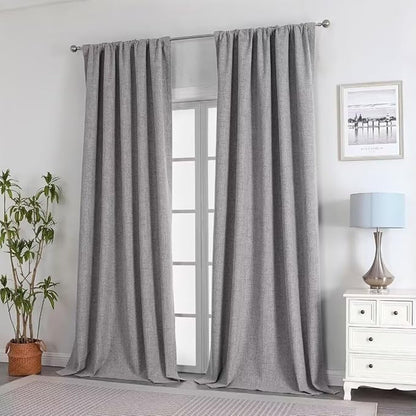 Joydeco Natural Linen Curtains 108 inch Length 2 Panels Set Burg 100% Blackout Patio Door Curtain Room Darkening Sliding Door Curtains Thermal Insulated Back tab Rod Pocket(105x108 inch, Light Grey)