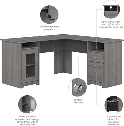 Bush Furniture Cabot L Shaped Computer Desk in Modern Gray | Corner Table with Drawers and Storage for Personal Home Office Workspace