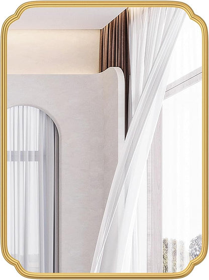 28"x36" Gold Bathroom Mirror with Rustproof Metal Frame, Modern Rounded Corner Wall Mirror for Vanity Over Sink, Horizontal/Vertical Hanging