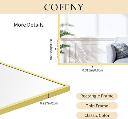 Gold Bathroom Mirror for Wall, 60x30 Inch Rectangle Mirrors with Metal Frame, Modern Vanity Wall Mirror Decor for Bathroom Living Room, Entryway Hangs Horizontal or Vertical