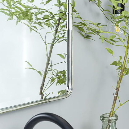 TEHOME 27 x 35'' Farmhouse Chrome Metal Framed Pivot Rectangle Bathroom Mirror Tilting Beveled Vanity Mirrors for Wall