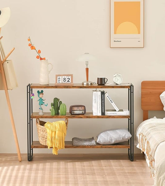 HCHQHS 3-Tier Rustic Wood and Metal Industrial Bookshelf for Home Office, Bedroom, Kitchen, Bathroom - 47in