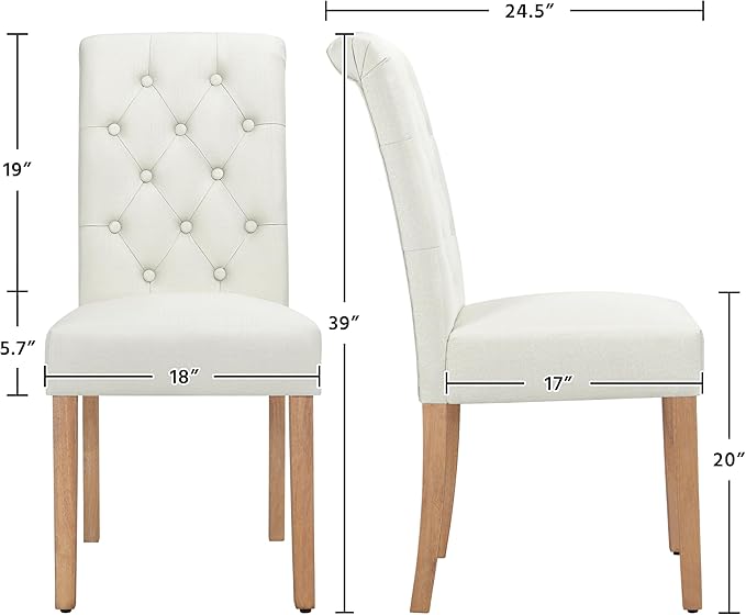 Yaheetech Dining Chairs Set of 2 Fabric Upholstered Dining Room Chairs with Button Tufted High Back and Solid Wood Legs for Kitchen/Living Room/Restaurant, Modern Style, Beige