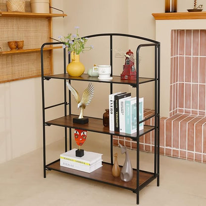 Crofy No Assembly Folding Bookshelf for Living Room, 3 Tier Black Collapsible Book Shelf for Home Office, Portable Bookcase Storage Organizer