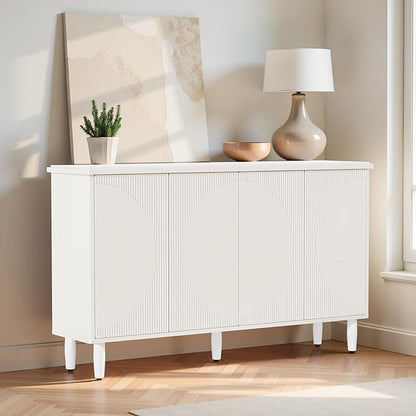 59.4" Sideboard Buffet Cabinet with Storage, Kitchen Buffet Storage Cabinet with Doors & Shelves, Modern Sideboard for Living Room, Kitchen, Hallway, White