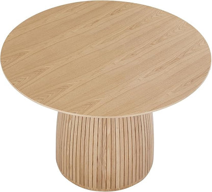 Mushroom-Shape Wooden Round Dining Table Modern Kitchen Dinner Furniture with Natural Wood Grain Variation Tabletop and Circular Leg for Diningroom/Living Space