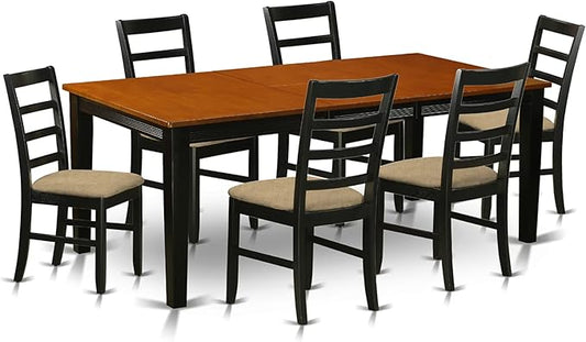 East West Furniture QUPF7-BCH-C 7 Piece Dining Table Set Consist of a Rectangle Dining Room Table with Butterfly Leaf and 6 Linen Fabric Upholstered Chairs, 40x78 Inch, Black & Cherry