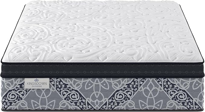 Kingsdown Passions Kelbrooke 16" Ultra Plush Euro Pillow Top Hybrid Mattress California King, Gel Memory Foam Layer Motion Isolation Quilted Top Premium Mattress