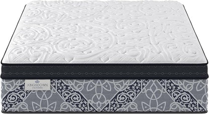 Kingsdown Passions Kelbrooke 16" Plush Euro Pillow Top Hybrid Mattress Full, Cool Gel Memory Foam Layer Motion Isolation Quilted Top Premium Mattress