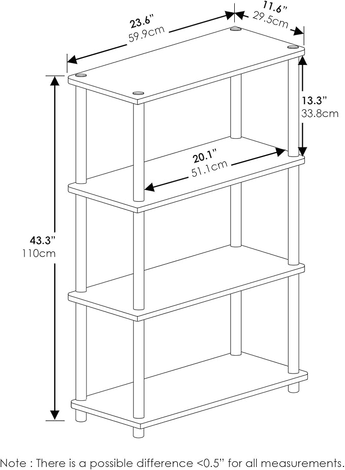 Furinno (99557GYW/BK) Turn-N-Tube 4-Tier Multipurpose Shelf Display Rack - French Oak Grey/Black