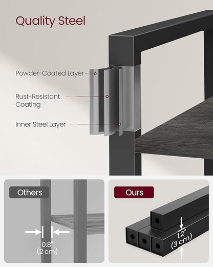 VASAGLE 4-Tier Bookshelf, Bookcase with Steel Frame, Book Shelf for Living Room, Home Office, Study, 11.8 x 26 x 47 Inches, Industrial Style, Charcoal Grey and Ink Black ULLS060B04