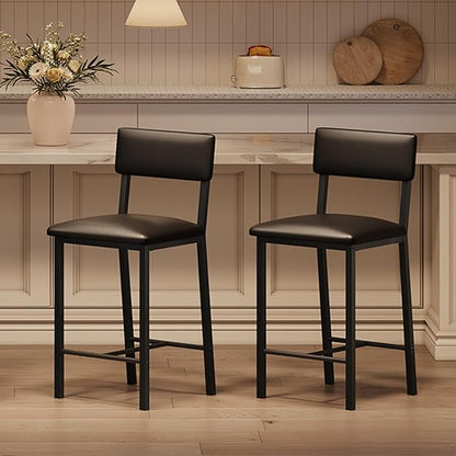 Garvee Bar Stools Set of 2, Kitchen Barstools with Thick Cushion, 25 Inch Counter Height Bar Stools with Backrest and Footrest, for Dining Room, Kitchen Island Counter Chairs, Retro Black