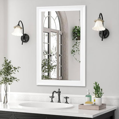 CULER Mirrors,Wood Vanity Wall Rustic Mirror with Wood Frame, Natural Wooden Tempered Glass Mirror for Bathroom Bedroom Living Room Or Entryway