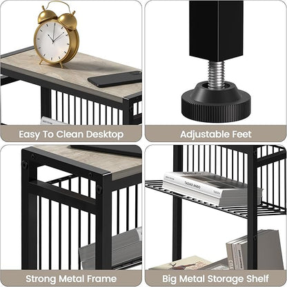 Small Side Table Set of 2 for Small Space, 3-Tier Narrow End Table with Magazine Holder, Slim Nightstand, Skinny Snack Couch Table in Living Room, Bedroom, Kitchen and Balcony (Greige)