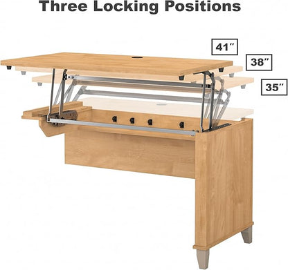 Bush Furniture Somerset 3 Position Sit to Stand L Shaped Desk with Hutch in Maple Cross Ergonomic Height Adjustable Standing Computer/Laptop Table for Home Office