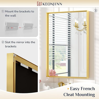 Keonjinn Large Gold Bathroom Mirror 72" x 36", Brushed Gold Rectangular Mirror for Wall, Oversized Metal Framed Mirror, Square Corner, Modern Farmhouse Decorative(Horizontal/Vertical)