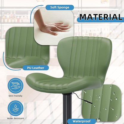 Shintenchi Bar Stools Set of 6 Modern Swivel Bar Chairs, Counter Height Faux Leather Metal Barstools, Upholstered Island Chairs with Back and Footrest, Green