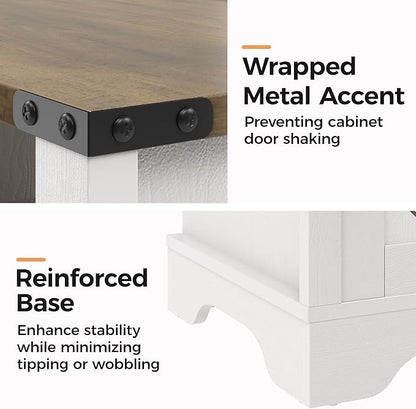 RoyalCraft Set of 1 Farmhouse Nightstand, White End Table with Charging Station, Tall Bedside Table with Large Storage Room and Shelf, Wooden Rustic Nightstand for Bedroom, Home Office