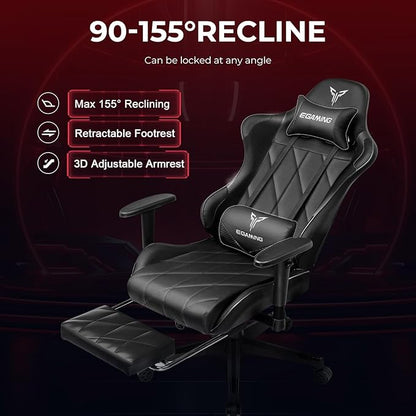 Gaming Chair with 3D Adjustable Armrests, Cow Print Design, Ergonomic Office Chair with High Back, Computer Chair with Footrest,Comfy Diamond Stitching Sest, Game Chair for Adults