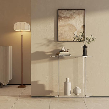 Acrylic Console Table, 2-Tier Oval Frame Sofa Table, 29.53" Small Modern Entryway Table for Living Room, Hallway, Office, Foyer, Easy Assembly (Clear)