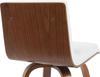 Armen Living Vienna Modern Swivel 30" Bar Height Barstool with White Faux Leather and Walnut Wood Finish