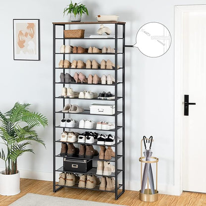 HOOBRO 12-Tier Shoe Rack, 29.5" L Shoe Storage Organizer, Large Capacity Shoe Shelf for Front Door Entrance, Entryway, Closet, Holds 36-48 Pairs of Shoes, Closet, Rustic Brown and Black BF127XJ01