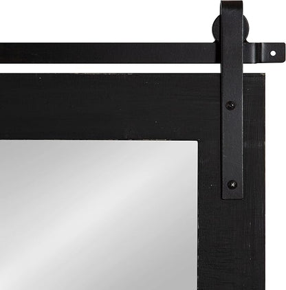 Kate and Laurel Cates Rustic Wall Mirror; 24 x 38; Black; Distressed Farmhouse Wall Decor with Rolling Barn Door Design