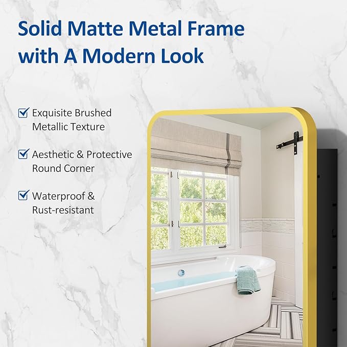 16x24 Inch Mirror Medicine Cabinet for Bathroom Gold Metal Frame Bathroom Medicine Cabinet with Mirror Recessed or Wall Mounted