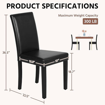 Yaheetech Dining Chairs Set of 4 PU Leather Upholstered Parsons Dining Chairs with Solid Wood Legs for Kitchen/Living Room/Restaurant, Modern Style, Black